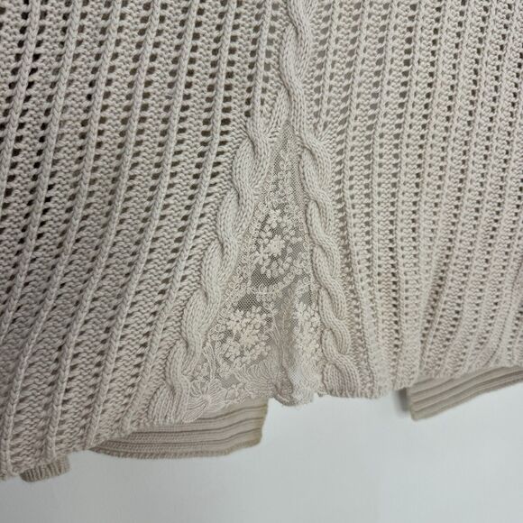 Garnet Hill Women’s Cardigan Sweater Cream Beige Open Long Sleeve Knit Lace S - Picture 3 of 7
